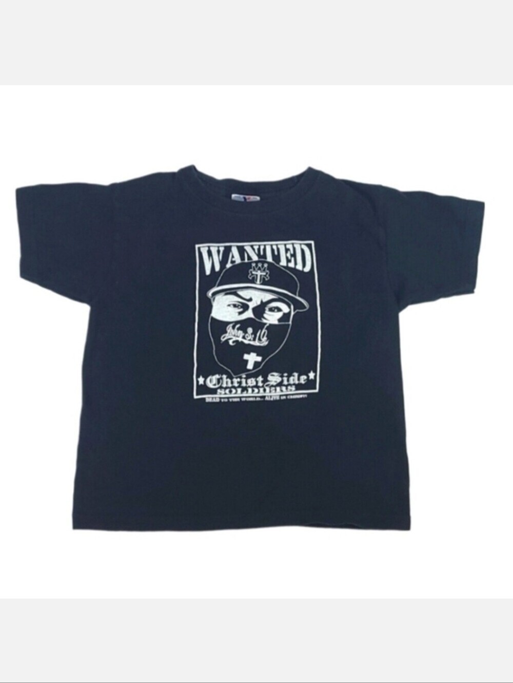 Kids Size 6 Black Tee Tshirt Wanted Christ Side Soldiers Christian Bible Verse